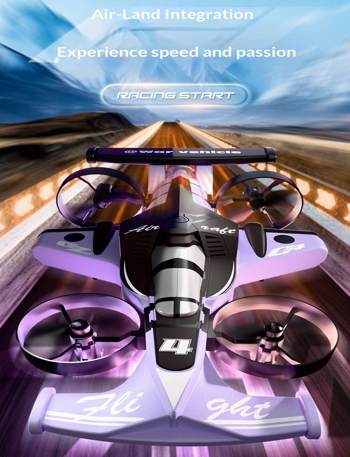 Rechargeable Dual-Mode Car Drone, 2 in 1 Flying RC Car Drone, 360° High Speed Drift Stunt Cars, 3 Speeds Adjustable, Dual Land & Air Modes, Cool Light Show
