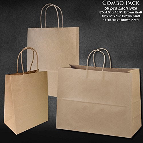 Recycled Paper Bags for Business for Restaurant Kraft Paper Bags with Handles Bulk 50 Pack Large and Medium Craft Paper Bags Brown Paper Bags Different Sizes Includes 50 Psc Thank You Stickers 