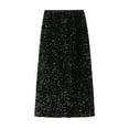 thumbnail image 2 of Elainilye Fashion Women's Flowy Skirt Solid Color Classic Silky High Waist Flowing Half Skirt,Black, 2 of 3