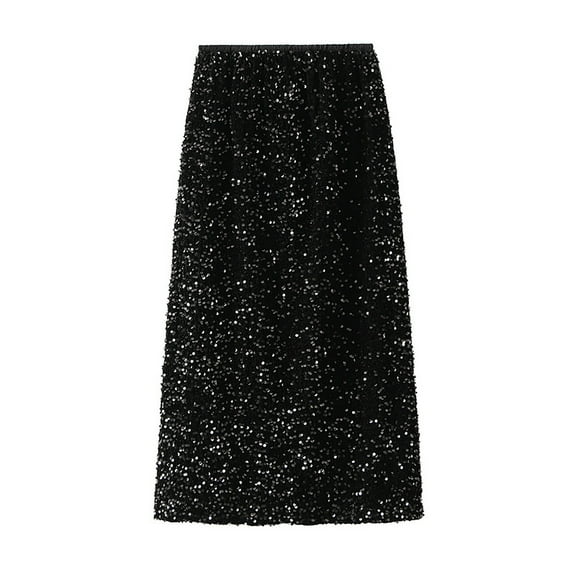 qolati Women's Sequin Skirt Stretchy Bodycon High Waist Glitter Sequins Pencil Skirts for Women Party Night A Line Warp Midi Skirts