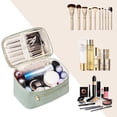 thumbnail image 3 of Travel Makeup Bag, Portable Cosmetic Bags Make Up Organizer for Women with Handle, Men Toiletry bag for Brushes, PU Leather, for Gift, Green, 3 of 8