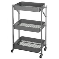 Simpli Furnished LLC-3 Tier Rolling Cart Space Saving Utility Cart Kitchen Bathroom Office Living Room, Grey