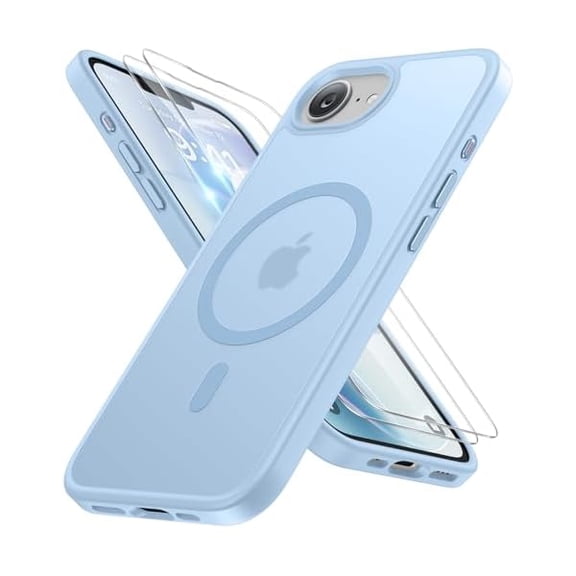 Eryueer for iPhone 16e case & iPhone 17e Case for MagSafe [with 2×9H  Screen Protectors] TOP Military-Grade Protection Shockproof with Velvet Touch for iPhone 16e/17e Phone Case 6.1" Light Blue