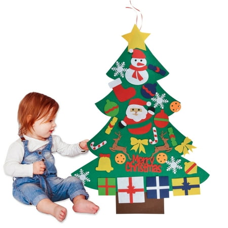 Kids Felt Christmas Tree Set DIY Toys Door Wall Decoration Xmas Decoration with Ornaments for Girls