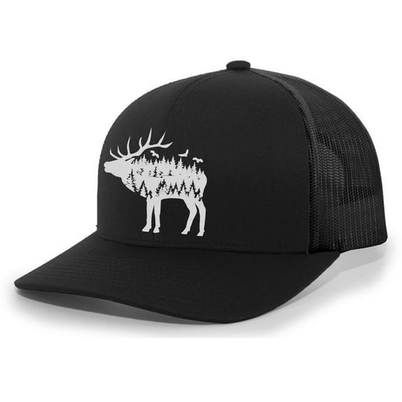 Heritage Pride Mens Trucker Hat Embroidered Deer Forest Outdoor Hat Baseball Cap-Black/Black