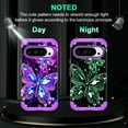 thumbnail image 3 of Casetego for Google Pixel 10 Pro XL Case,Glow in The Dark Three Layer Heavy Duty Shockproof Protection Hard Plastic Bumper+Soft Silicone Protective Case,Dark Purple Butterfly, 3 of 9