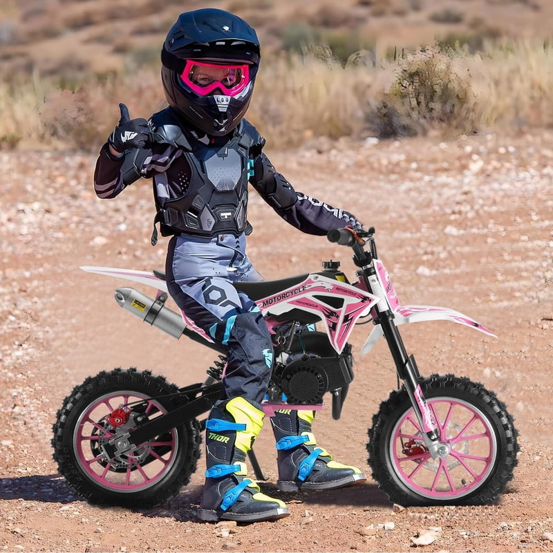 49cc 2-Stroke Kids Dirt Bike, Mini Dirt Scooter Bike Pocket, Off Road Gas Power Mini Pocket Motorcycle with Front Rear Disc Brakes, Pocket Gas Motorbike, Racing Max Speed 40km/H