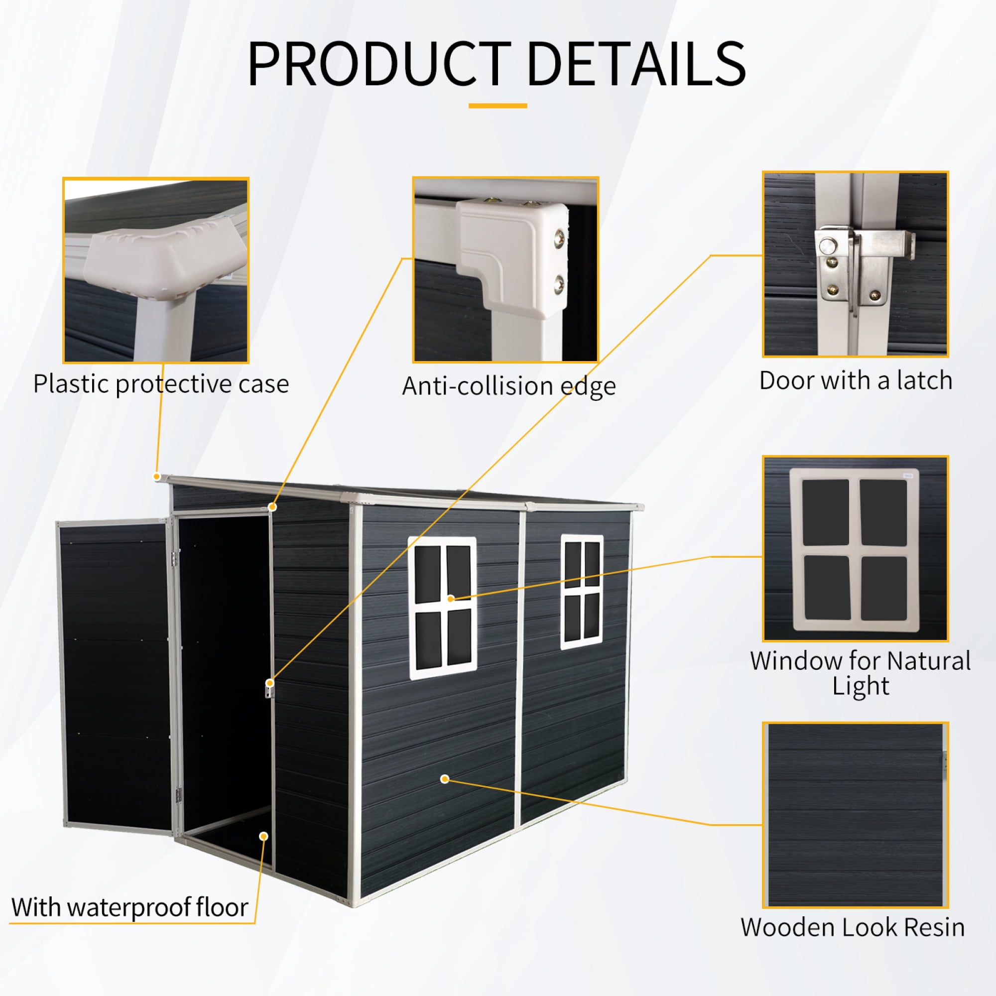 Jopath 4ft x 8ft Outdoor Storage Shed with Floor Resin shed with Two-Window,Waterproof and Lockable Doors for Patio Yard Lawn Black