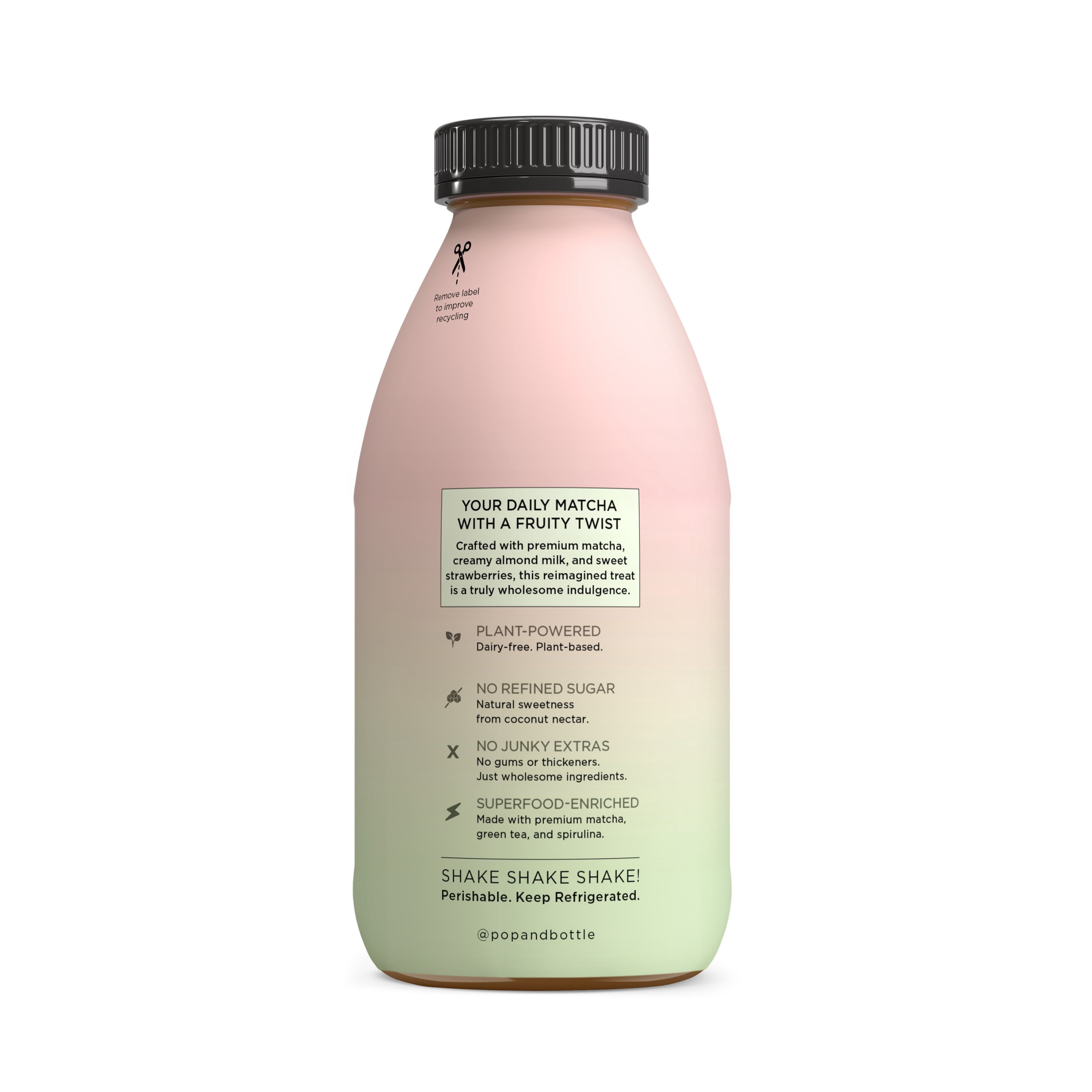 Pop & Bottle Strawberry Matcha Almond Latte with Plant-Based Milk, Refrigerated, 11 fl oz