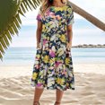 thumbnail image 3 of Hvot&aat Women Summer Boho Floral Dresses Casual Loose Short Sleeve Midi Dress Cotton Linen T-Shirt Dress, 3 of 6