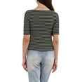 thumbnail image 3 of Striped T-Shirt for Women Boat Neck Half Sleeve Tops Slim Fit Casual Trendy Outfits M Black, 3 of 6