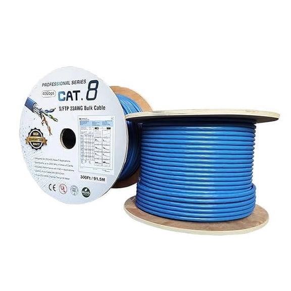 CableWholesale Bulk Cat8 Blue S/FTP Ethernet Cable, Solid, 23AWG, 40Gbps - 2000MHz, 300 Foot, Spool