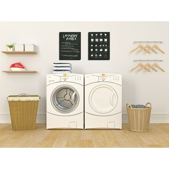 Gango Home Decor Typography Laundry Room Sayings & Icons Wall Art; Two Black & White 16x20in Hand-Stretched Canvases
