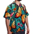 thumbnail image 2 of Flower Butterfly Men's Short Sleeve Beach Shirts, Casual Printed Poplin Button Down, Unisex Summer Hawaiian Shirt, 2 of 6