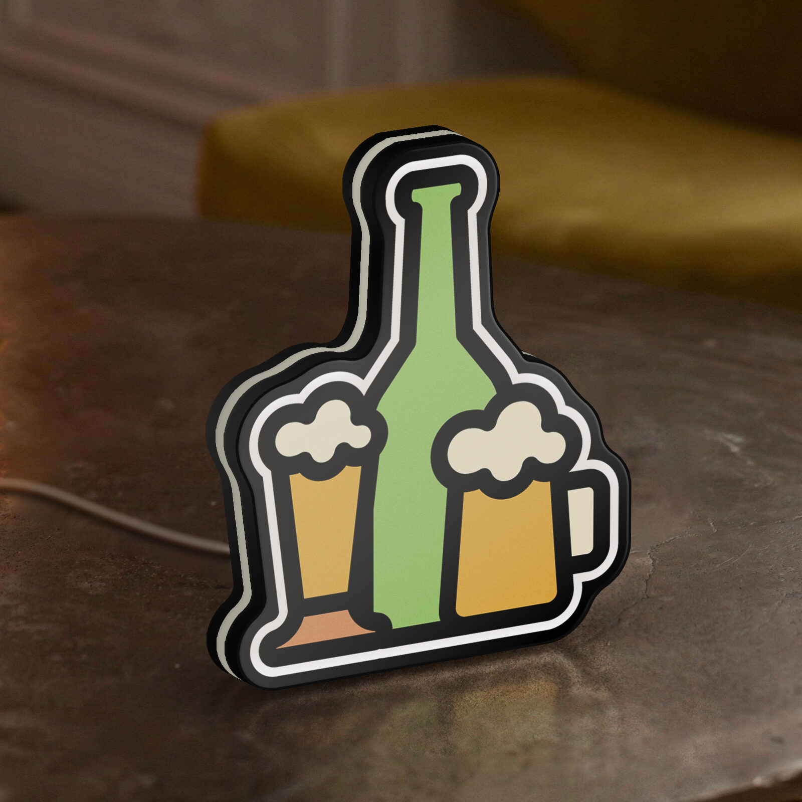 Beer Bottle and Mug 3D Novelty Light Box, Alcohol Drink Lamp Decor for Home Bars and Foodie Spaces (Width 16 inch, 40cm)