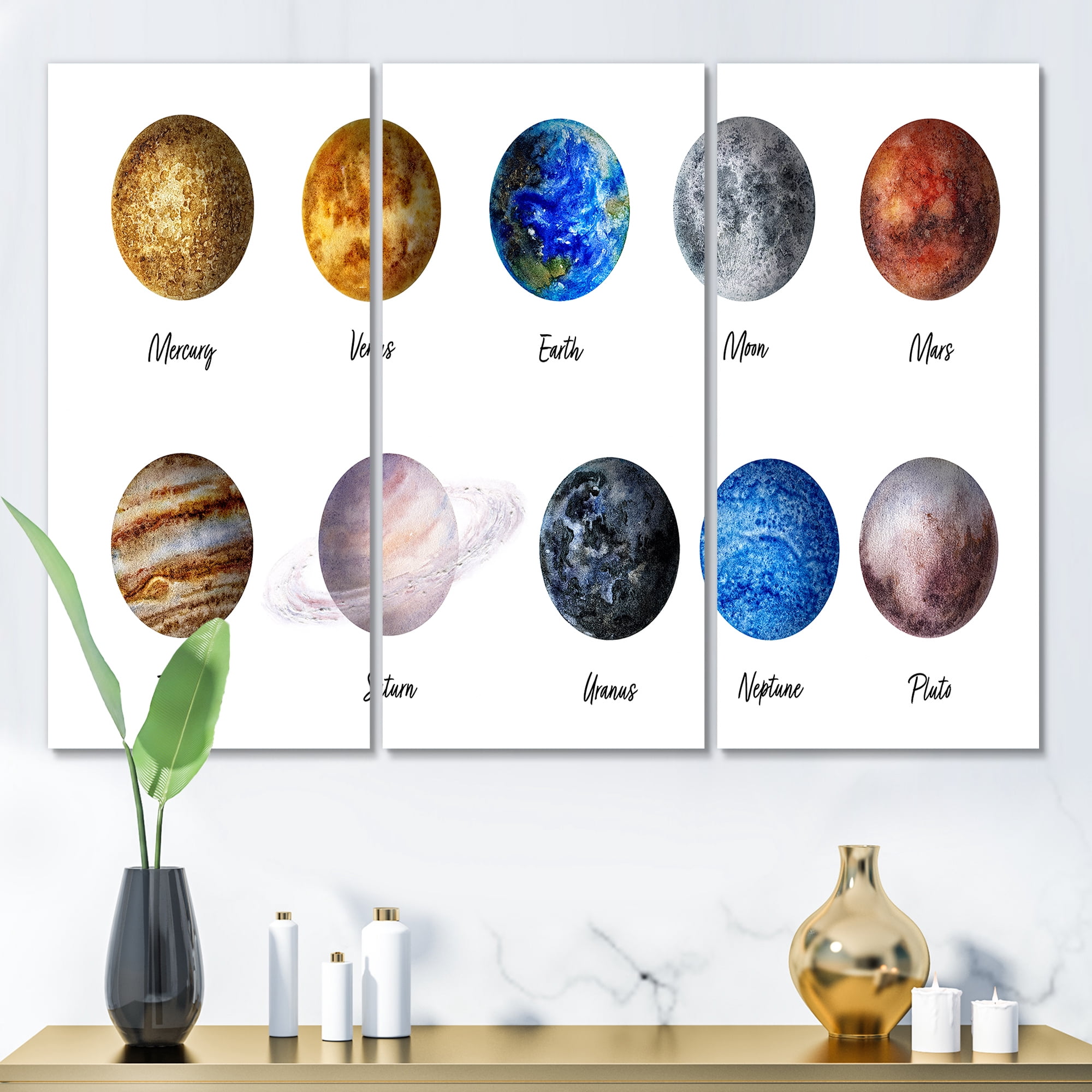 Designart ' All Planets United On White ' Modern Canvas Wall Art Print