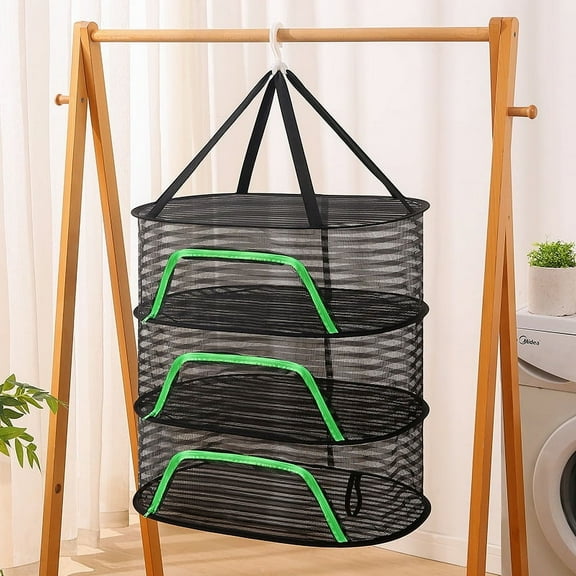 Drying Rack 3 Layer Hanging Mesh Net for Plants Hanging Drying Fish Net Foldable Hanging Mesh Dryer for Buds, Fruits, Hydroponics Flowers, Vegetables, Fish, or Clothes, Doll，Black
