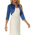 thumbnail image 4 of INSPIRE CHIC Boléro de Soirée Élégant pour Femme à devant Ouvert, Manches 3/4, Cardigan en Satin, Bleu, TP, 4 of 5
