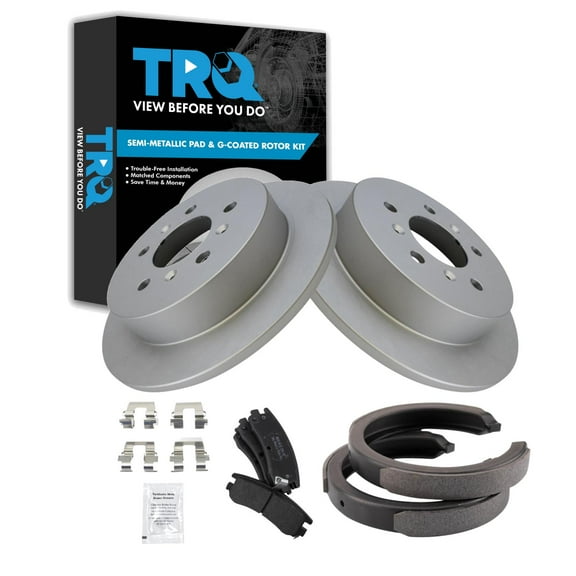 TRQ Rear Brake Pad & Rotor Kit Brake Pads Brake Rotor Parking Brake Shoe Set Semi-Metallic Premium G-Coated Fits Select 2009 Buick LaCrosse 2006-2010 Chevrolet Impala 2006-2007 Monte Carlo