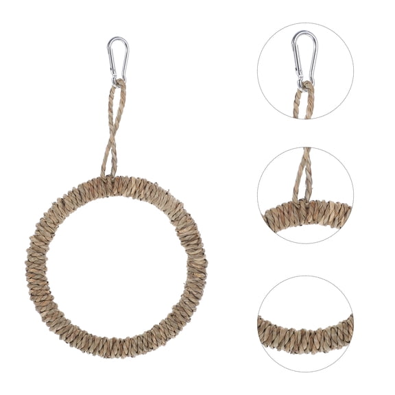 KONTONTY 1Set Bird Ring Swing for Parakeet with Khaki Decorative Woven Hammock and Climbing Perch