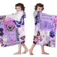 thumbnail image 4 of Purple Butterfly Flower Text Pattern Hooded Bath Towel，60"x35" for Ages 3 To 12 Kids, Quick Dry Lightweight Soft Microfiber Hood Beach Towel Cover Up for Kids, 4 of 7