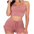 thumbnail image 2 of Xihbxyly Summer Pajamas for Women Oversized Solid Color Lace Pajamas Set Leisure Crew Neck Sleeveless Sleepwear with Shorts, 2 of 6