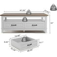 thumbnail image 2 of Farmhouse Coffee Table with Drawers, 47.2" Center Table Rustic Coffee Tables White Brown Living Room Table, with Open Shelf and 6 Support Legs, 2 of 6