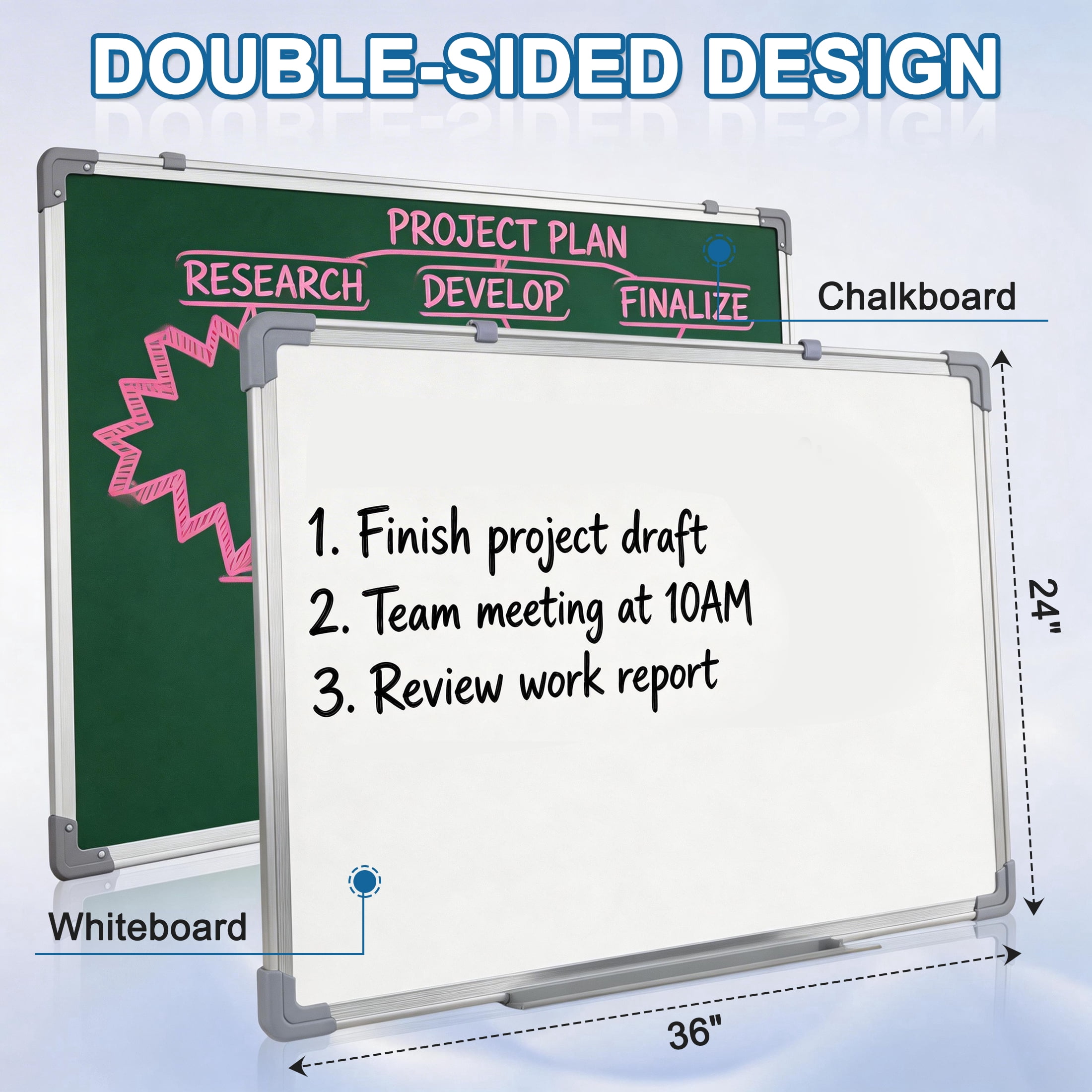 GARITIN Magnetic Dry Erase Whiteboard & Chalkboard, 36" x 24" Double Sided Wall Mounted Board with Markers & Eraser for Home Office School Kitchen