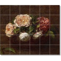 Ceramic Tile Mural-Henri Fantin-Latour Flowers Floor Tile Mural 13. 25.5" w x 21.25" h using (30) 4.25 x 4.25 ceramic tiles