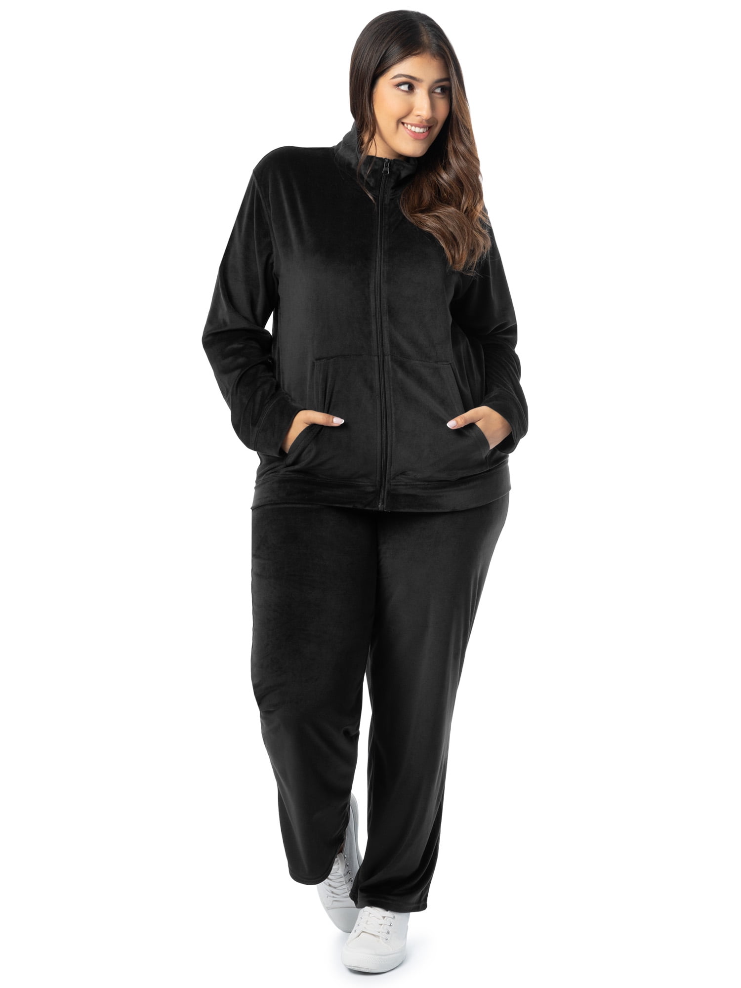 Athletic Works Women's Plus Size Active Velour Zip-Up Tracksuit
