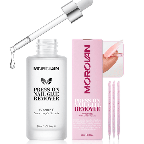 Morovan Professional Nail Glue Remover - Gentle No Acetone Formula for Press on Nails,Safe DIY Artificial Nail Removal Kit, 30ml