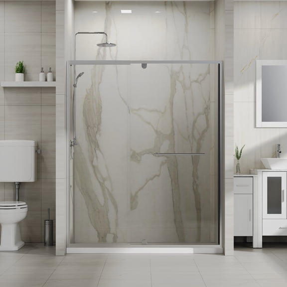 Kaisneo Pivot Silver Tempered Glass 60 in x 72 in 0.25 in Thick Shower Door