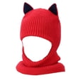 thumbnail image 3 of lnmuld Solid Kids Cat Ear Knitted Balaclava Hat Integrated Neck Warmer Windproof Winter Headwear for Boys Girls Red,1-5 Years, 3 of 4
