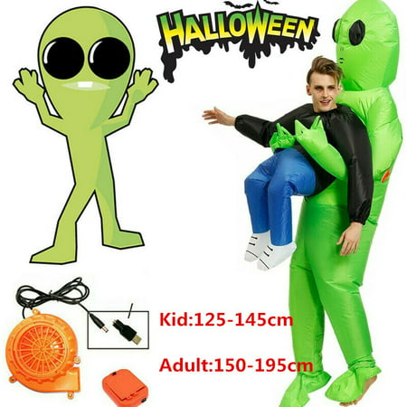 Fysho Kids Adults Inflatable Green Alien Costume Carnival Halloween Cosplay Party Suit