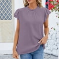 thumbnail image 4 of AherBiu Hauts pour Femmes Manches Courtes à Volants Été Décontracté Col Rond Tunique Hauts Habillés T-Shirts Plissés Unis, 4 of 6