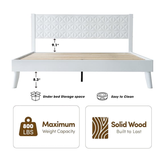 East West Furniture King Wooden Platform Bed Frame, Pure White Finish, Morden Style