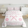 thumbnail image 2 of Manfei Merry Christmas Queen Comforter Set 3 Pieces for Kids, Xmas Sled Bedding Sets, White Pink Candy Canes Breathable Home Decor, 2 of 8