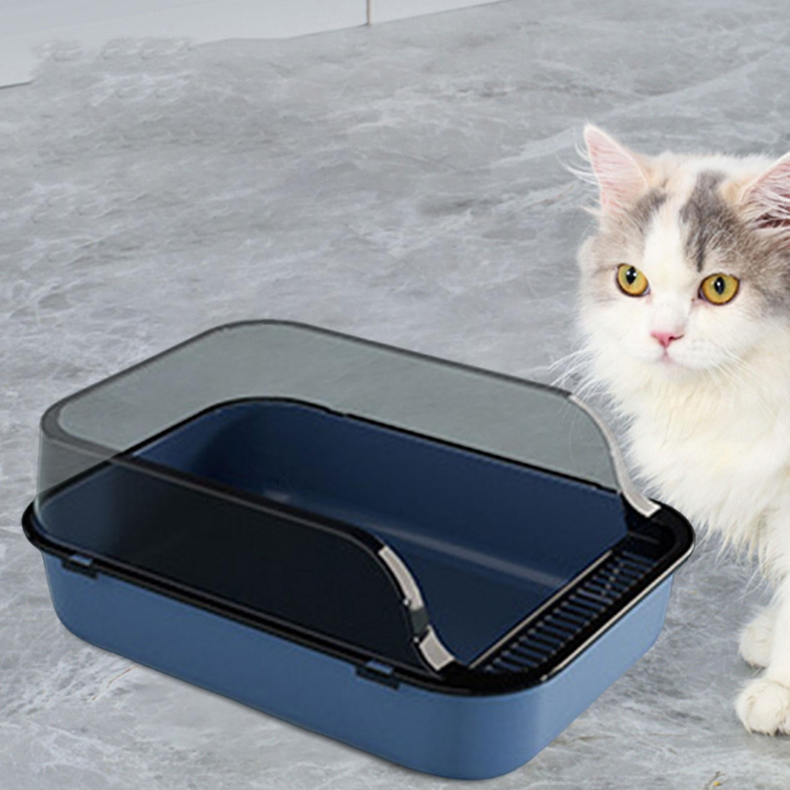 yotijay Cat Anti Splashing Kitty Litter Pan Detachable Semi Enclosed Portable Blue