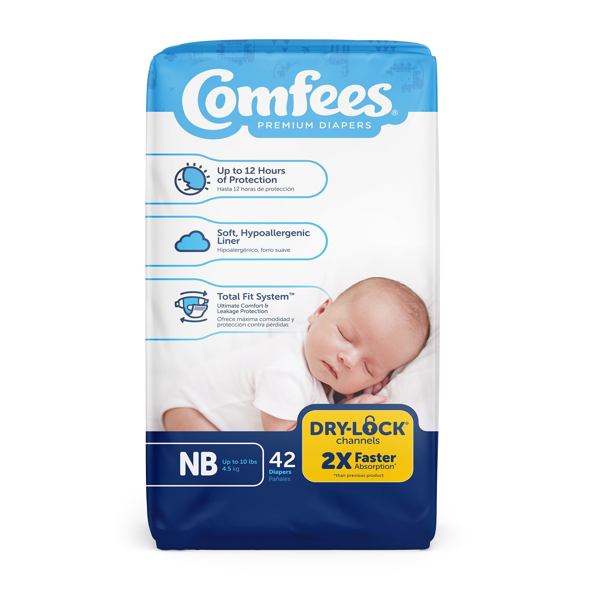 Comfees Newborn Disposable Baby Diapers with Tab Closure, 168 Count