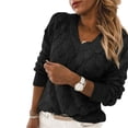 thumbnail image 1 of EIMELI Femmes Tricot Solide Pull Manches Longues V Tricot Conception Creuse Casual Porter au Quotidien Automne, 1 of 6