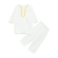 thumbnail image 3 of Doomiva Child Boys Arabic Kaftan Sets Short Sleeve Tunic Thobe with Pants Middle East Clothes White 150, 3 of 7