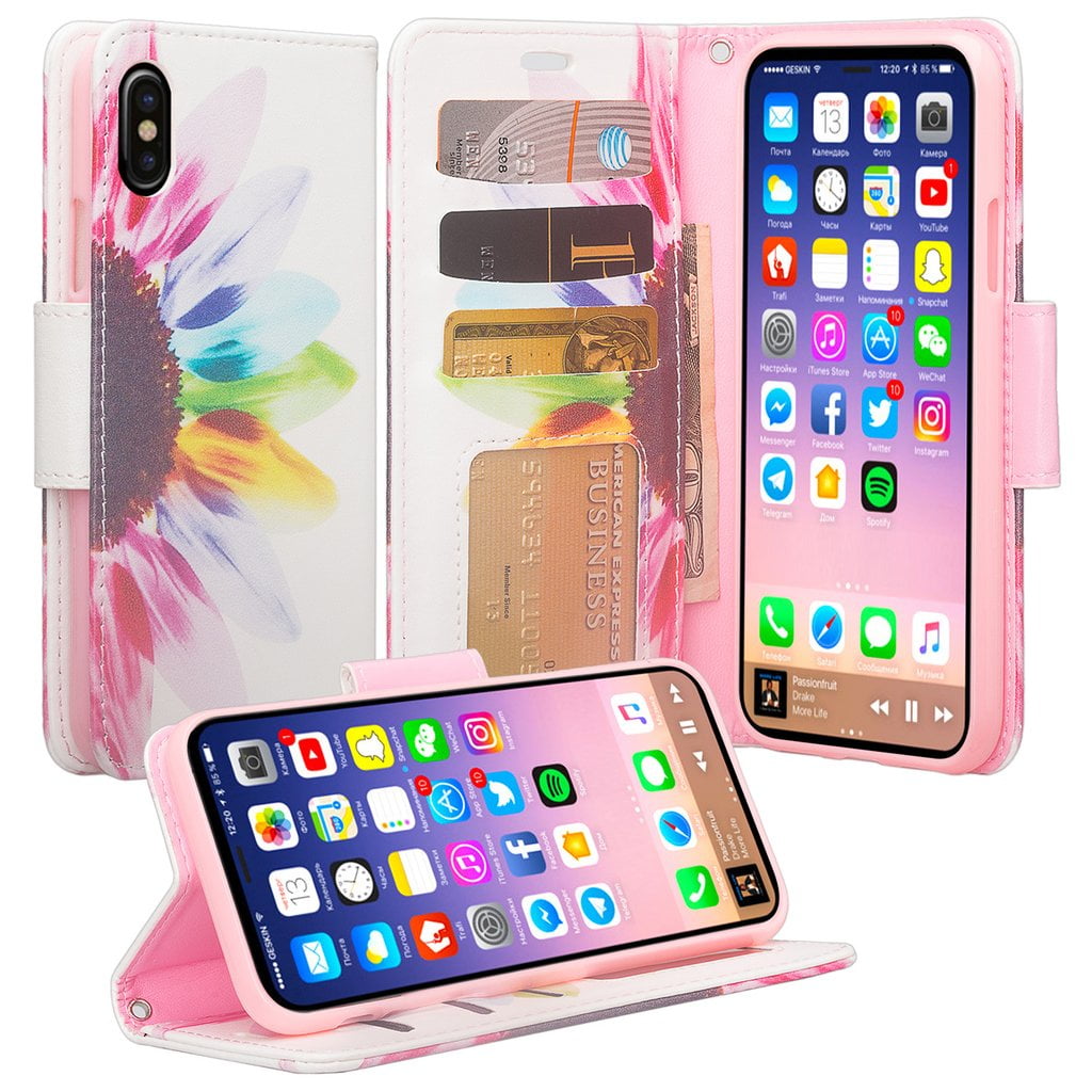 JAWSEU Wallet Case Compatible with iPhone X/iPhone Xs Full Protection PU Leather Flip Folio Card Case Magnetic Closure Stand View Protective Cover,Butterfly for iPhone X Case