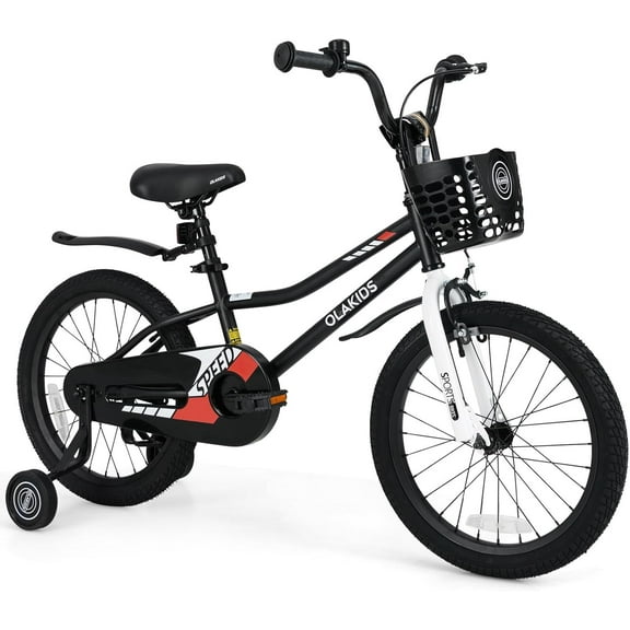 OLAKIDS Vélo pour Enfants, Vélo pour Tout-Petits de 12 14 16 18 Po avec Roues Stabilisatrices, Selle et Guidon Ajustables, Frein à Main et Frein à Rétropédalage, Bicyclette pour Garçons et Filles