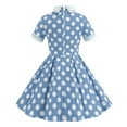 thumbnail image 4 of Kids Girls Vintage Polka Dot Girls Dress Short Sleeve Turn Down Collar Swing Dress Party Dress, 4 of 4