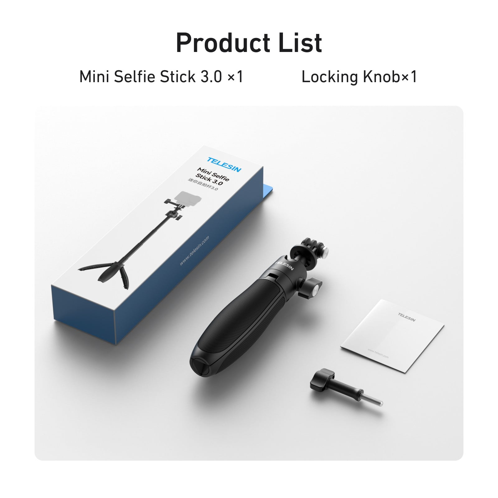 Mini Selfie Stick 3.0 is Compatible with Action Cameras, 2-in-1 Lightweight Selfie Stick & Tripod with 360° Ball Head for DJI Action, GoPro & Insta360