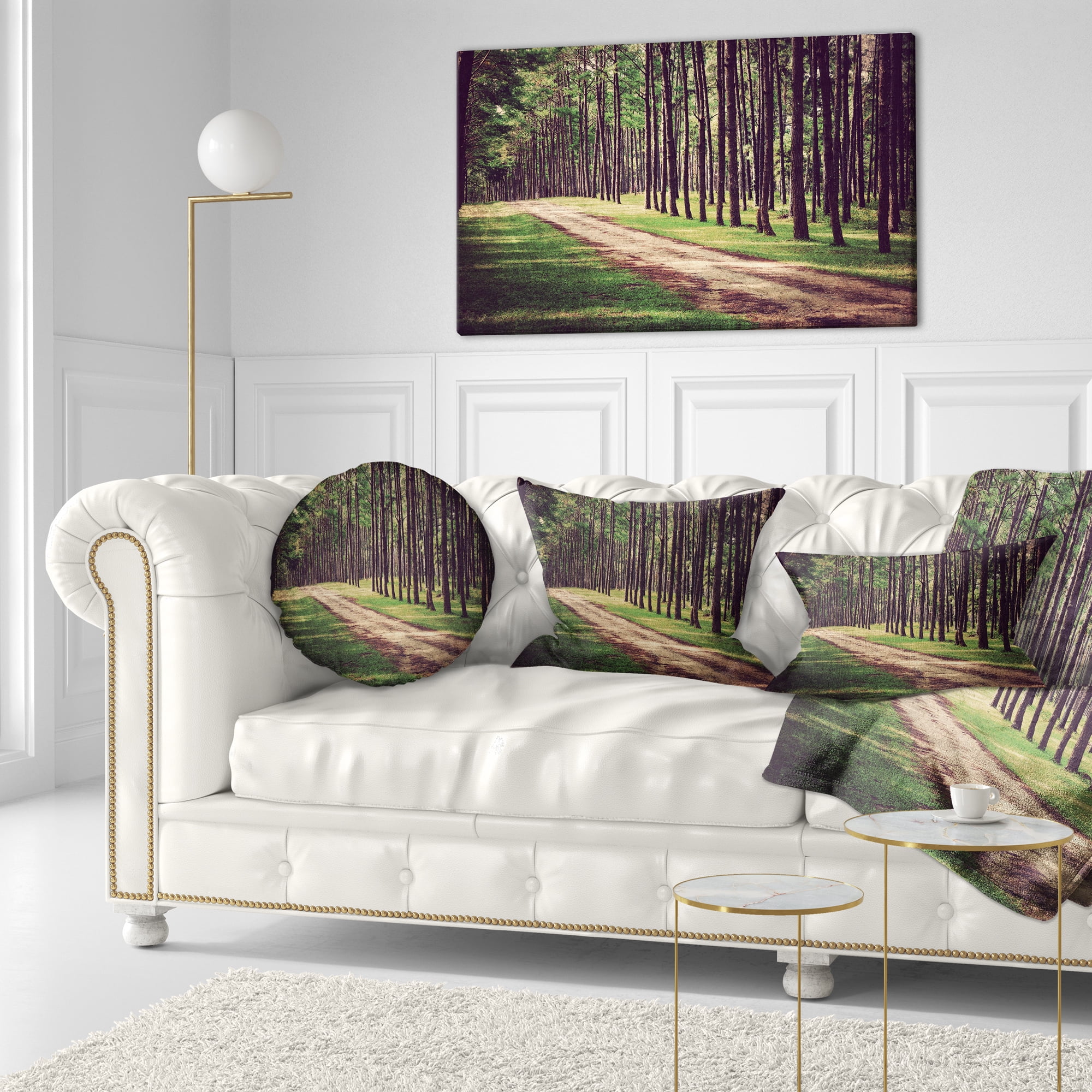 Designart Vintage Style Forest with Pathway - Modern Forest Throw Pillow - 12x20