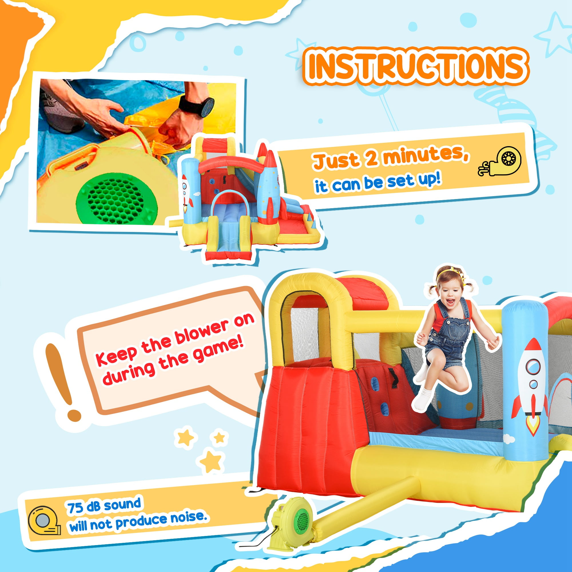 Kids 4-in-1 Inflatable Water Slide Bounce House with 2 Slides, Climbing Wall, Trampoline & Splash Pool, Air Blower Included