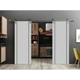 thumbnail image 3 of Sturdy Double Barn Door 84 x 96 inches with | Planum 0016 Grey Matte with Frosted Glass | Stainless Steel 14FT Rail Hangers Heavy Set | Solid Panel Interior Doors, 3 of 6