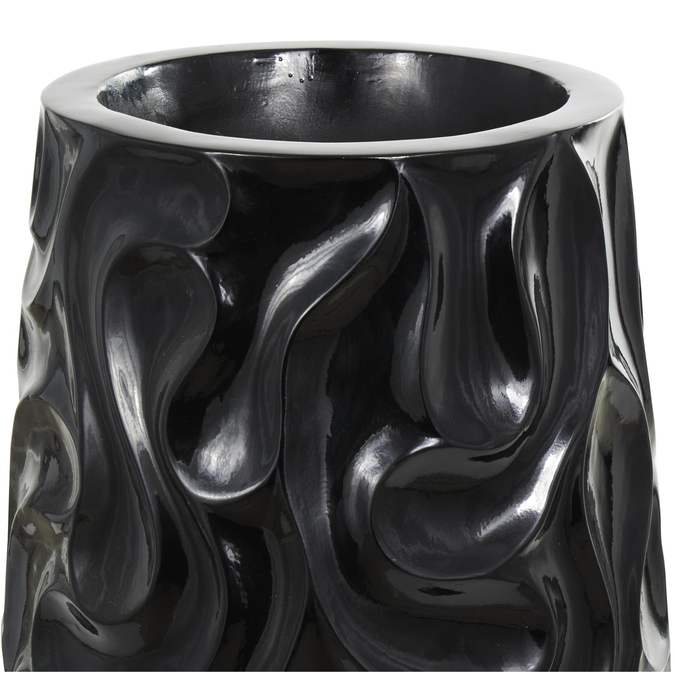 DecMode 36" Abstract Large Wavy Textured Floor Black Resin Vase