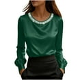 thumbnail image 4 of Xdegoge Womens Satin Silk Shirts Long Sleeve Crew Neck Dressy Blouse Fashion Pearl Elegant Formal Blouses Casual Office Work Shirt, 4 of 8
